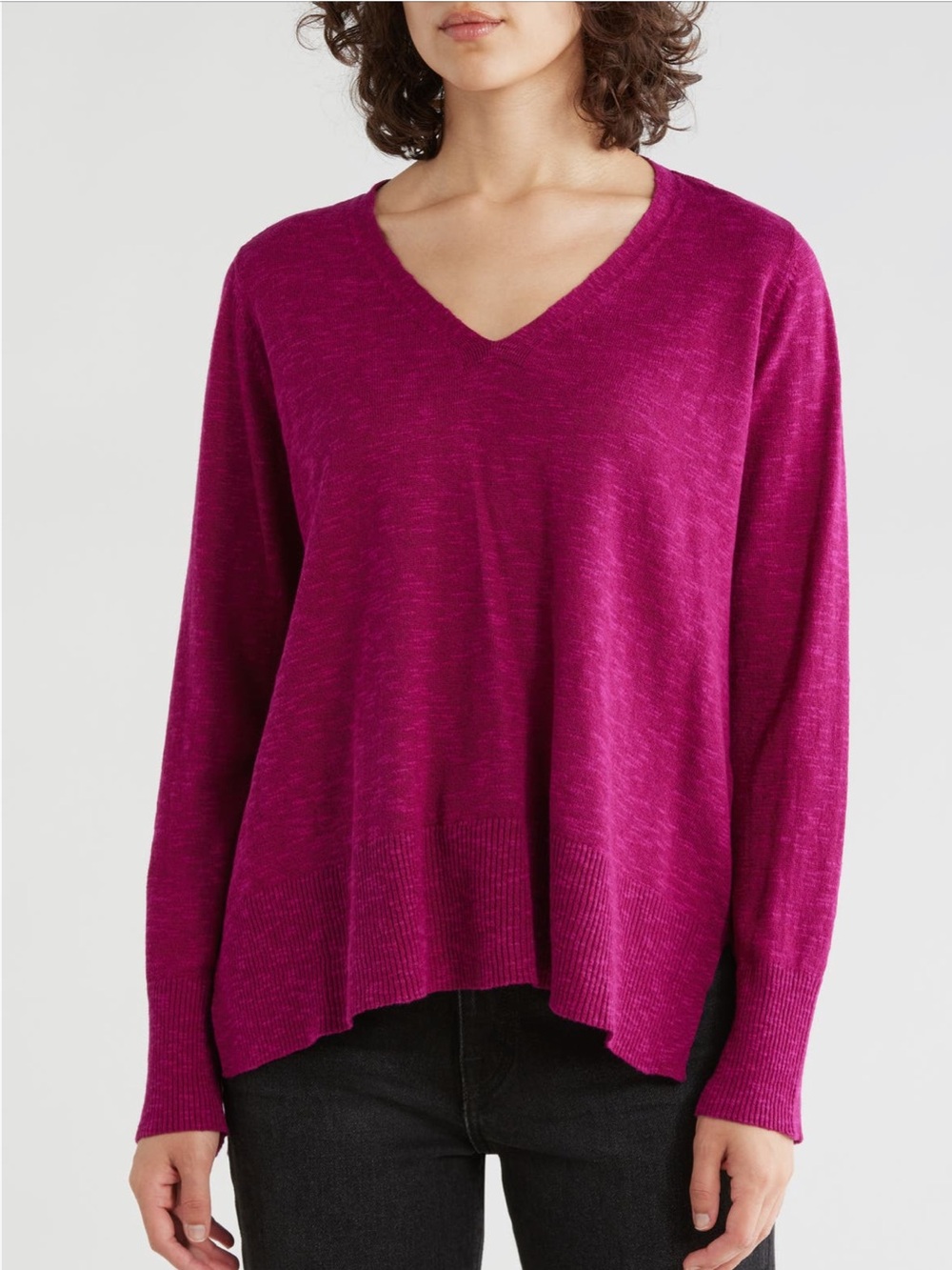 Eileen Fisher Organic Linen and Cotton V-Neck Sweater in Sangria, Size M, NWOT